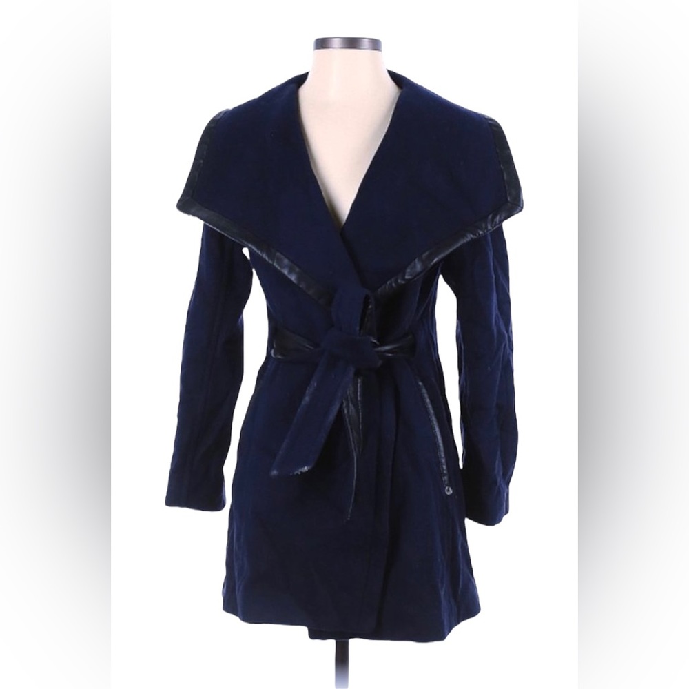 PennyBlack Italian Wool & Cashmere Leather Trim Wrap Trench Coat 4